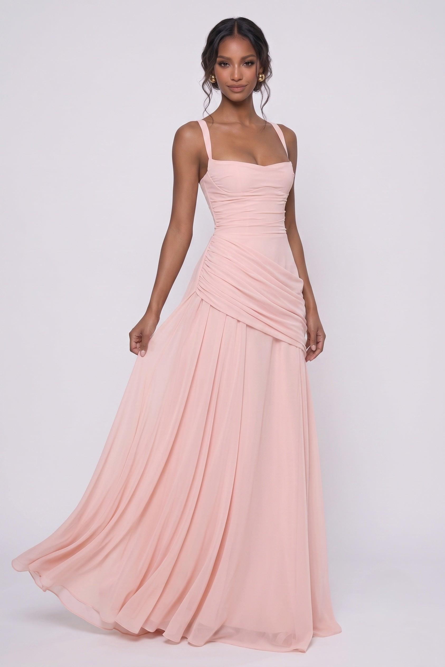 Sheath-Column Maxi Chiffon Bridesmaid Dress CG0346BM - Soft Blush - COCOMELODY
